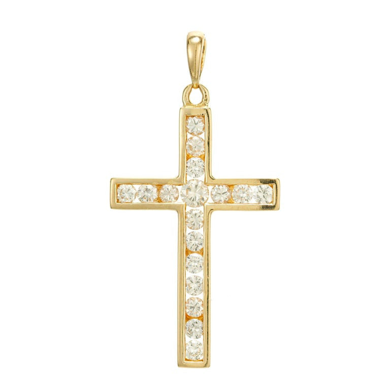 .75 Carat Round Brilliant Cut Diamond Yellow Gold Cross