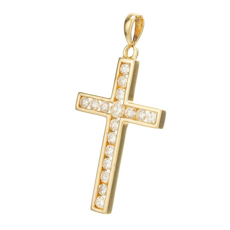 .75 Carat Round Brilliant Cut Diamond Yellow Gold Cross – image 3