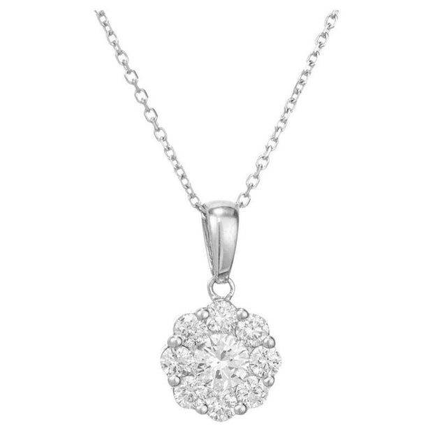 .80 Carat Round Diamond Halo White Gold Cluster Pendant Necklace