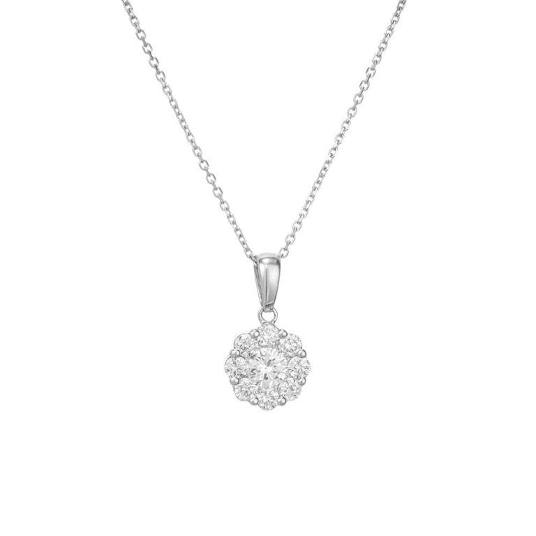 .80 Carat Round Diamond Halo White Gold Cluster Pendant Necklace – image 2