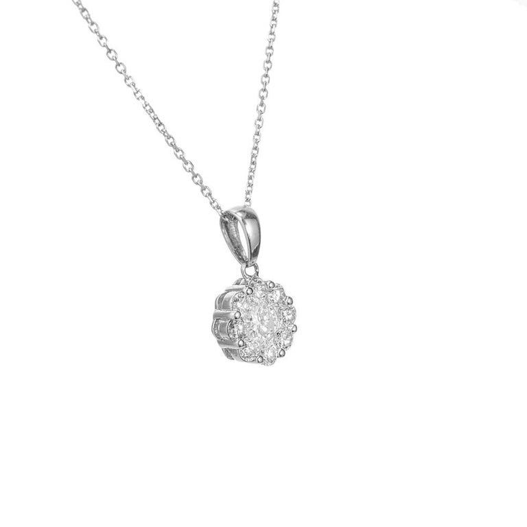 .80 Carat Round Diamond Halo White Gold Cluster Pendant Necklace – image 3