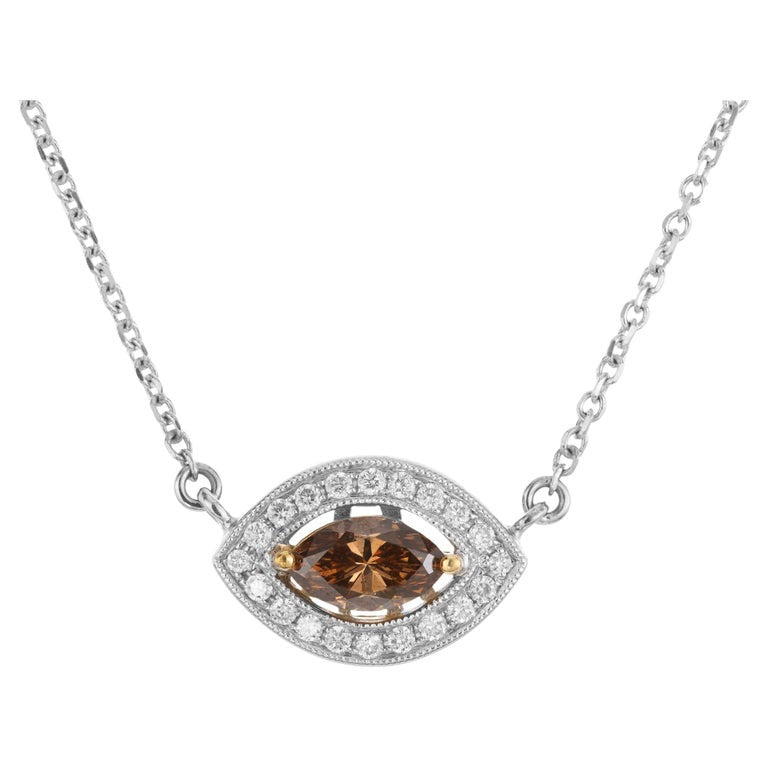 EGL Certified .40 Carat Brown Diamond White Gold Evil Eye Pendant Necklace