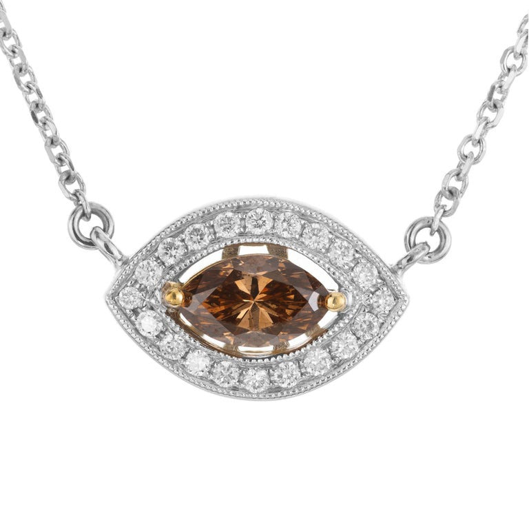 EGL Certified .40 Carat Brown Diamond White Gold Evil Eye Pendant Necklace – image 2