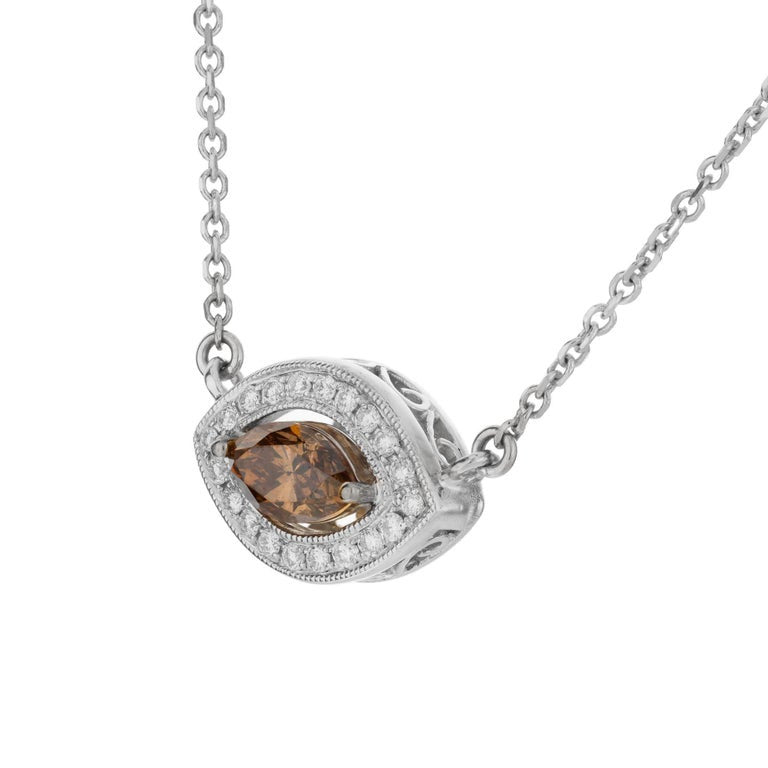 EGL Certified .40 Carat Brown Diamond White Gold Evil Eye Pendant Necklace – image 3