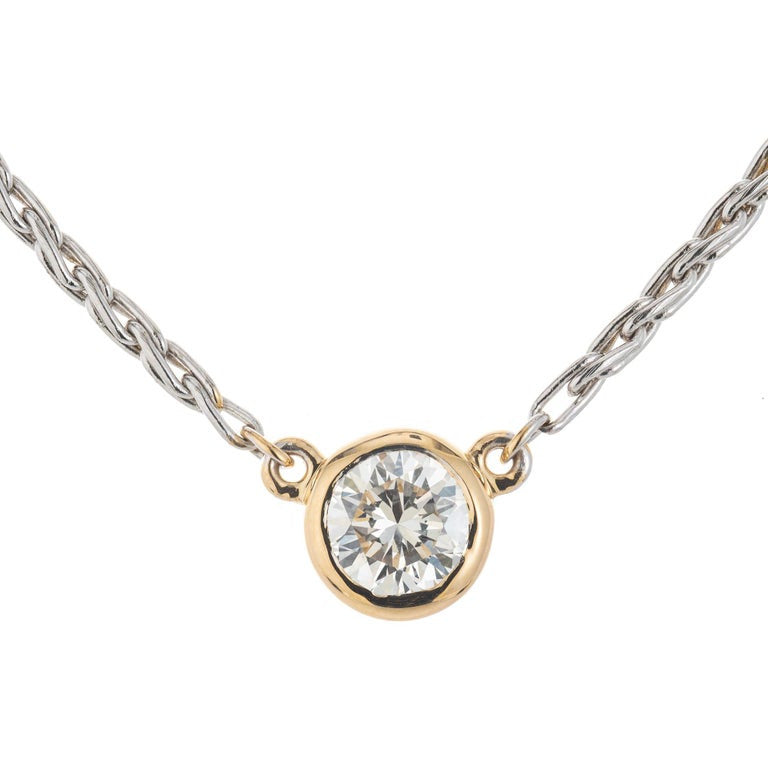 EGL Certified .74 Carat Diamond Two Tone Gold Solitaire Pendant Necklace – image 2