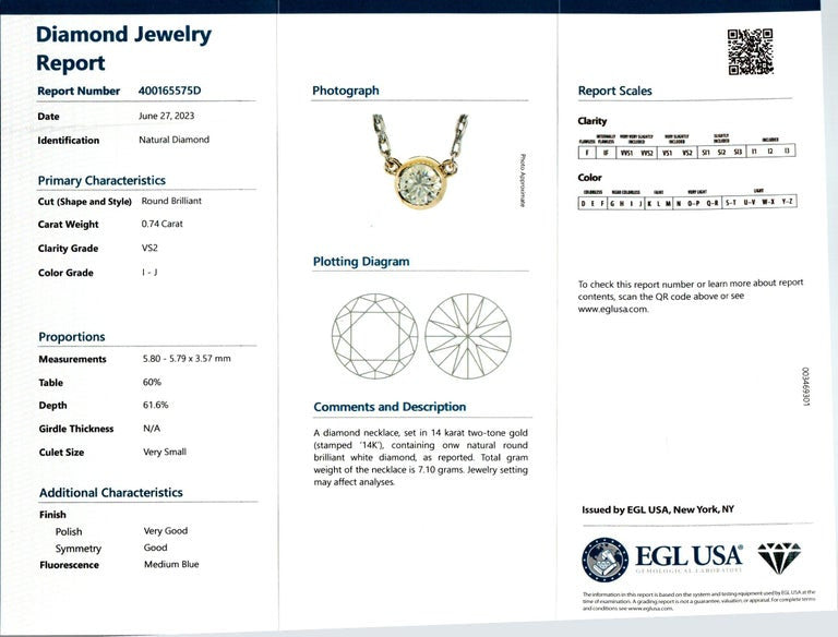 EGL Certified .74 Carat Diamond Two Tone Gold Solitaire Pendant Necklace – image 3