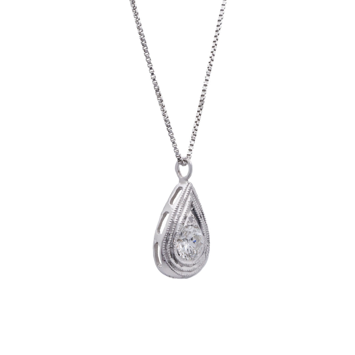 .35 Carat Diamond Platinum Tear Drop Art Deco Pendant Necklace – image 2