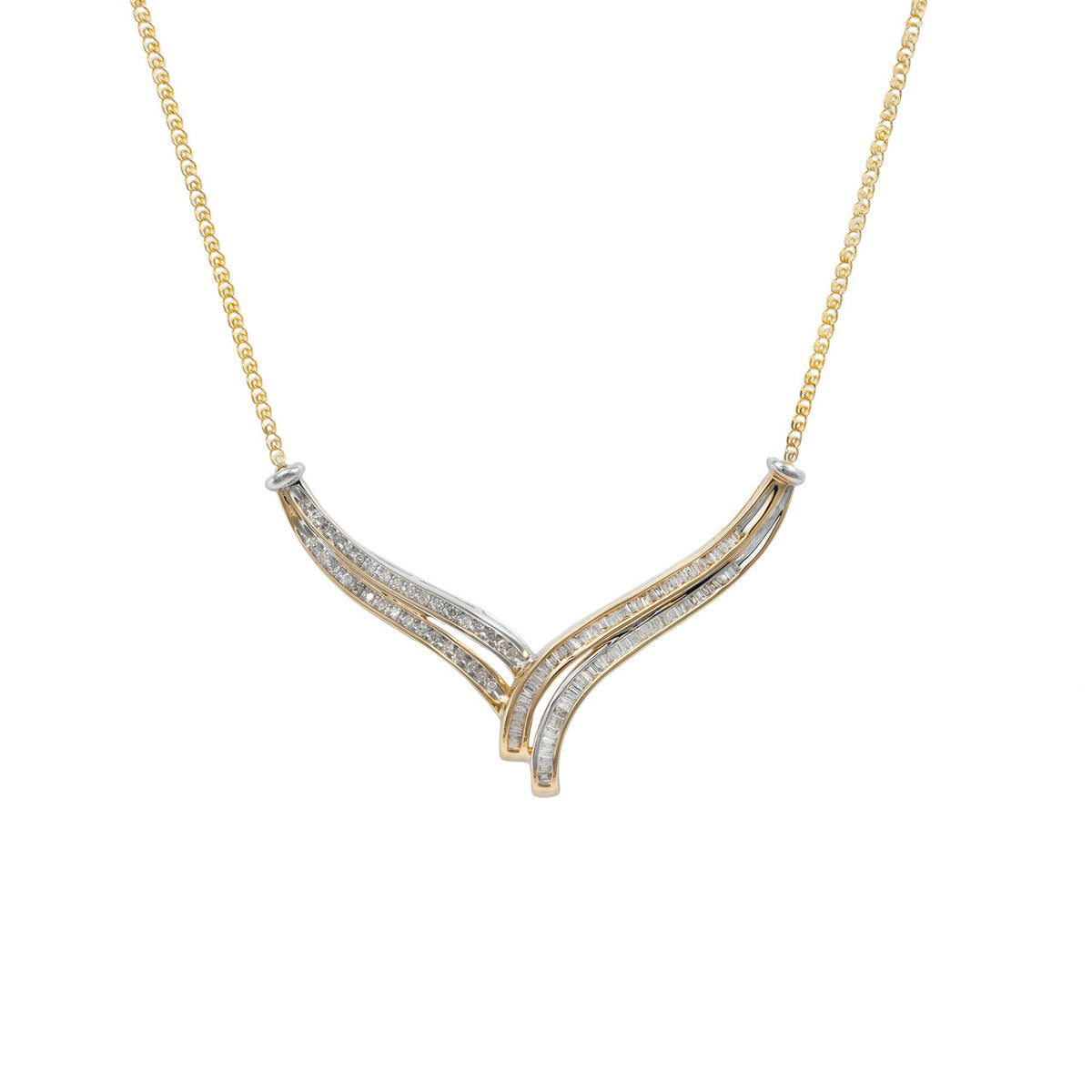 1.37 Carat Diamond Two Tone Gold Cheveron Necklace