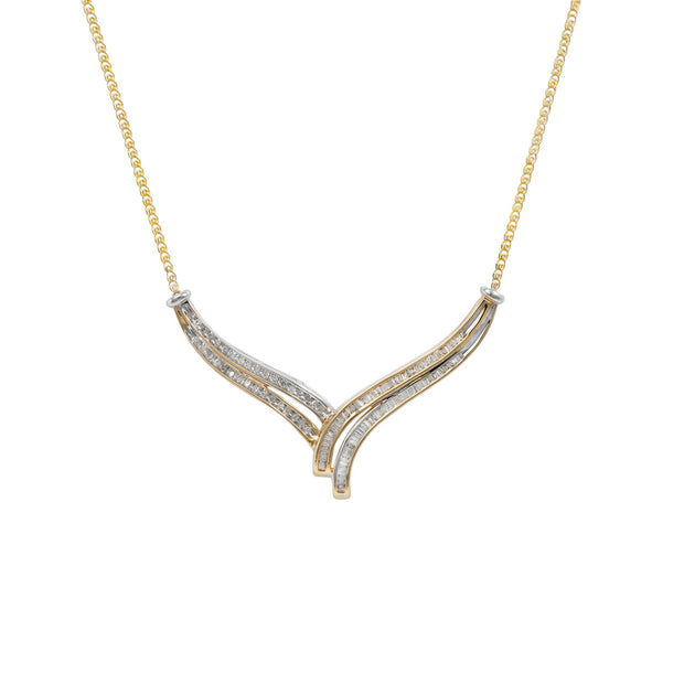 1.37 Carat Diamond Two Tone Gold Cheveron Necklace