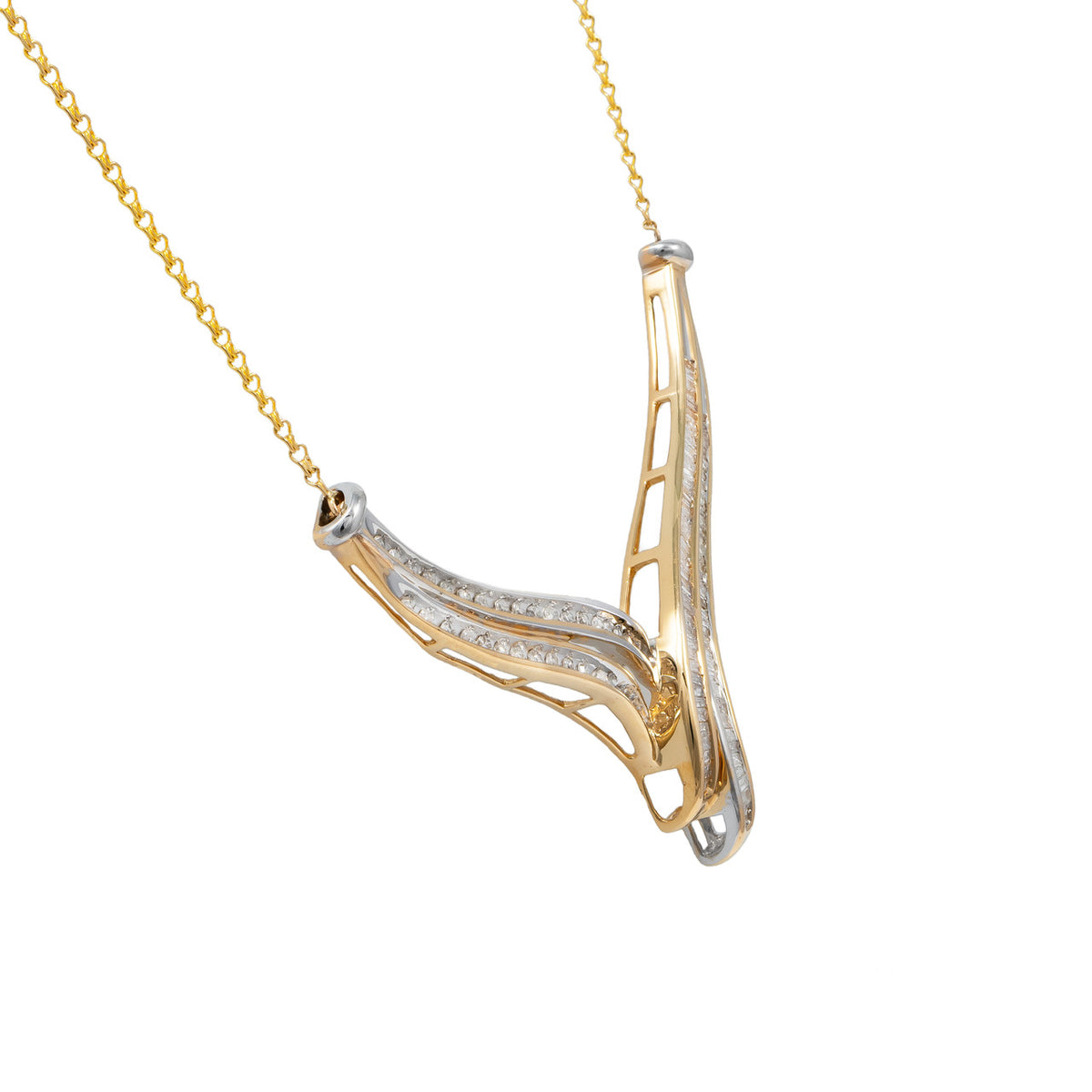 1.37 Carat Diamond Two Tone Gold Cheveron Necklace – image 2