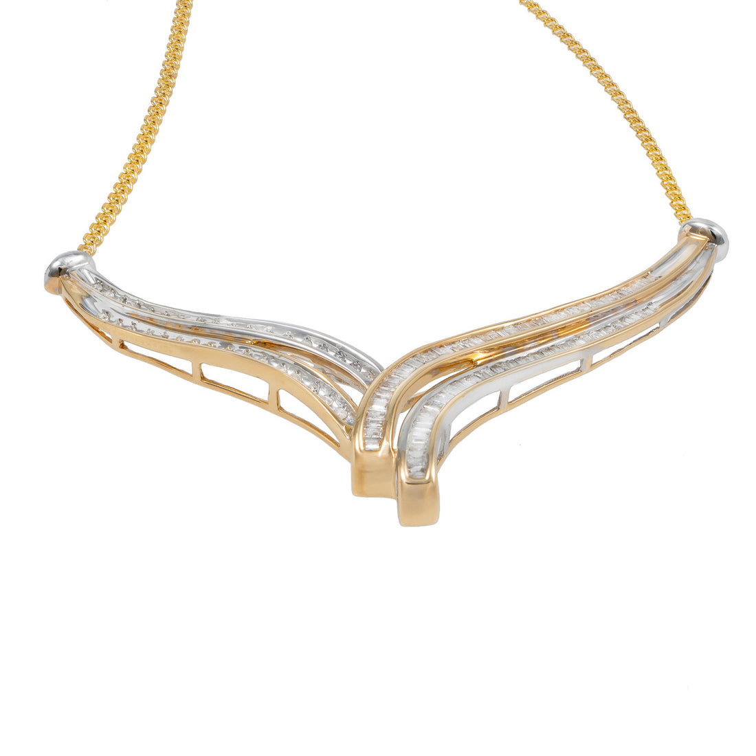 1.37 Carat Diamond Two Tone Gold Cheveron Necklace – image 3