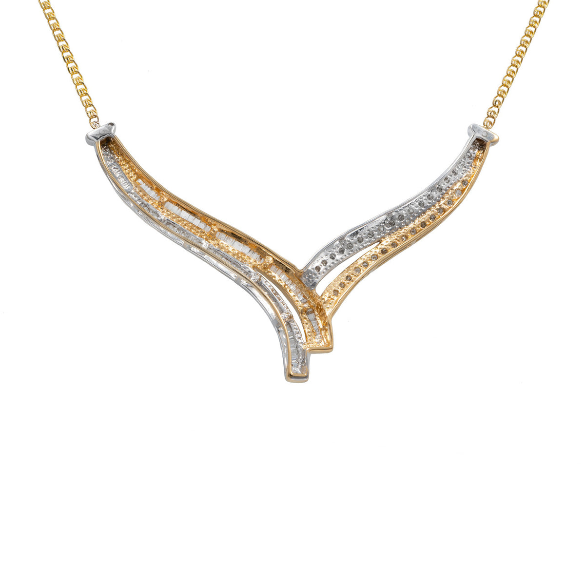 1.37 Carat Diamond Two Tone Gold Cheveron Necklace – image 4