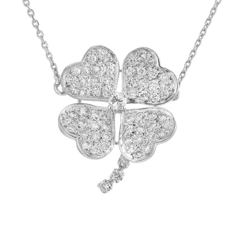 .92 Carat Diamond White Gold Four Leaf Clover Pendant Necklace – image 2