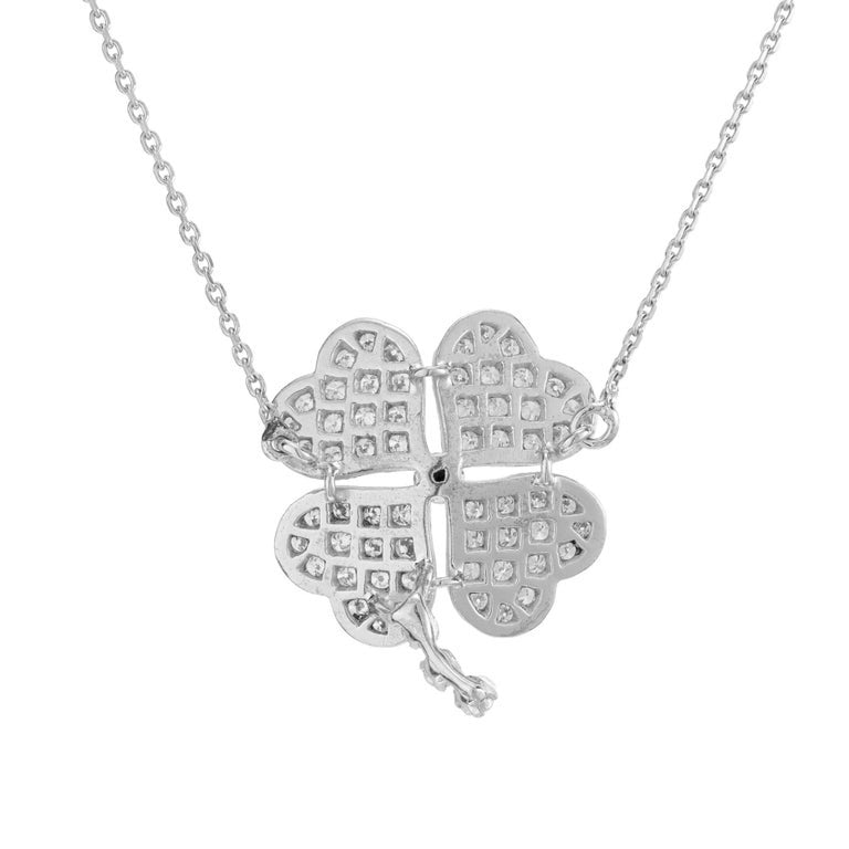 .92 Carat Diamond White Gold Four Leaf Clover Pendant Necklace – image 3