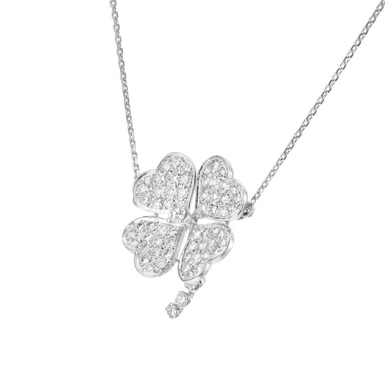 .92 Carat Diamond White Gold Four Leaf Clover Pendant Necklace – image 4