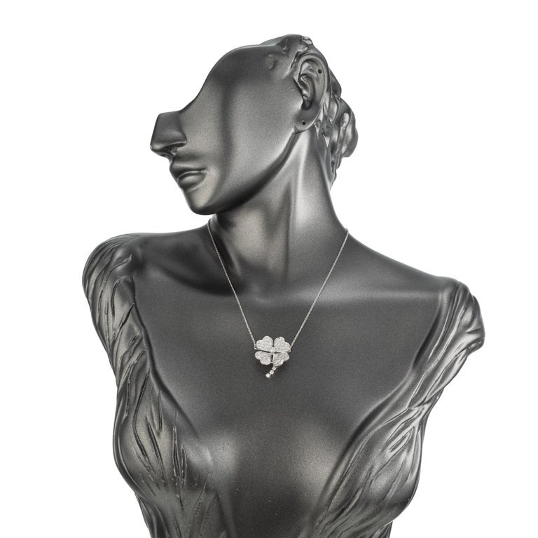 .92 Carat Diamond White Gold Four Leaf Clover Pendant Necklace – image 5