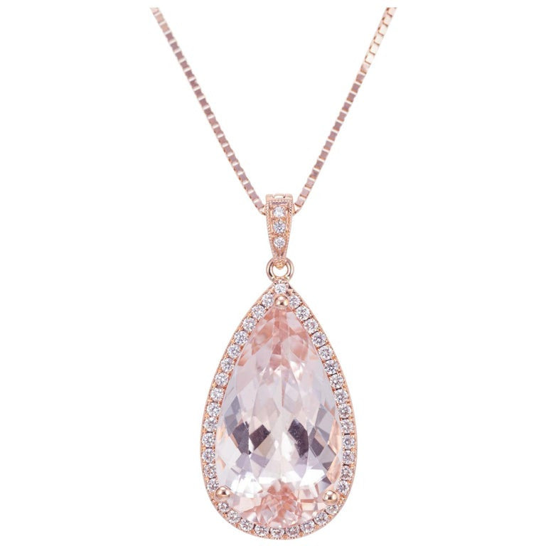 Peter Suchy 8.56 Carat Morganite Halo Diamond Rose Gold Pendant Necklace