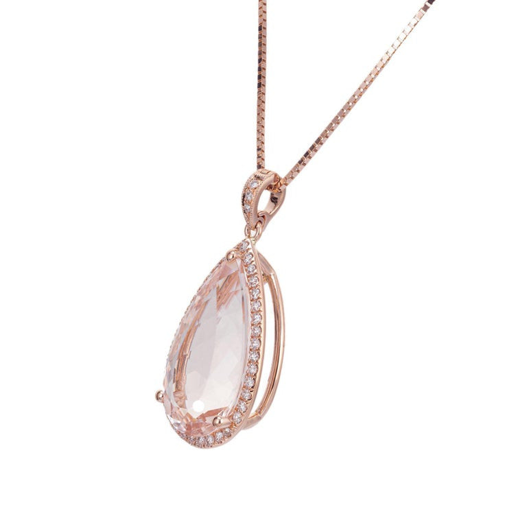 Peter Suchy 8.56 Carat Morganite Halo Diamond Rose Gold Pendant Necklace – image 2