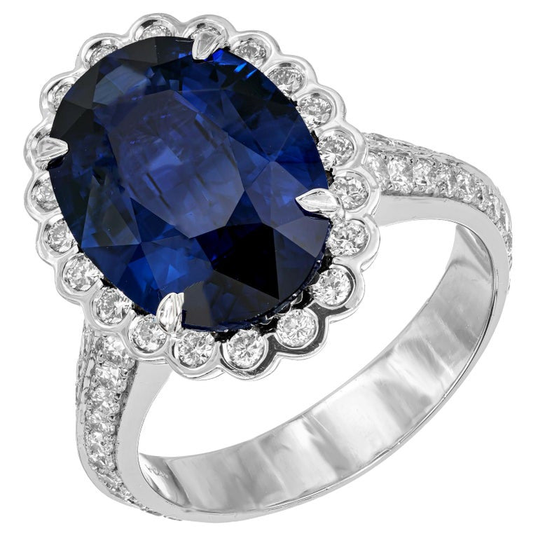 GIA Certified 6.48 Carat Oval Sapphire Diamond Halo Platinum Engagement Ring – image 2