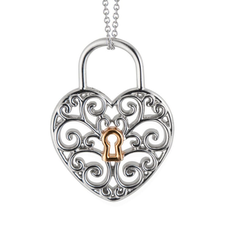 Tiffany & Co .95 Carat Diamond Platinum Rose Gold Heart Lock Pendant Necklace – image 3