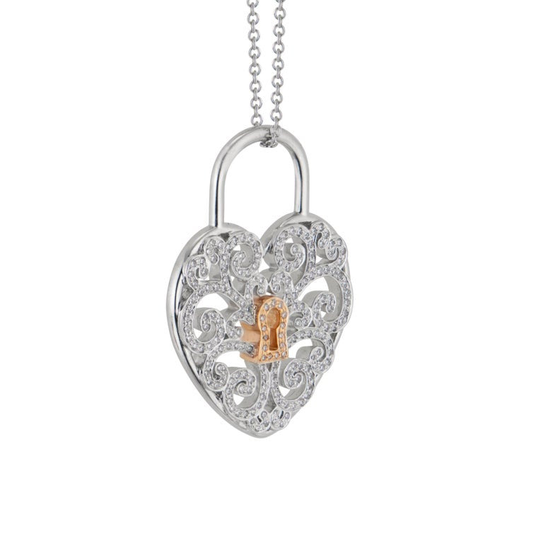 Tiffany & Co .95 Carat Diamond Platinum Rose Gold Heart Lock Pendant Necklace – image 5
