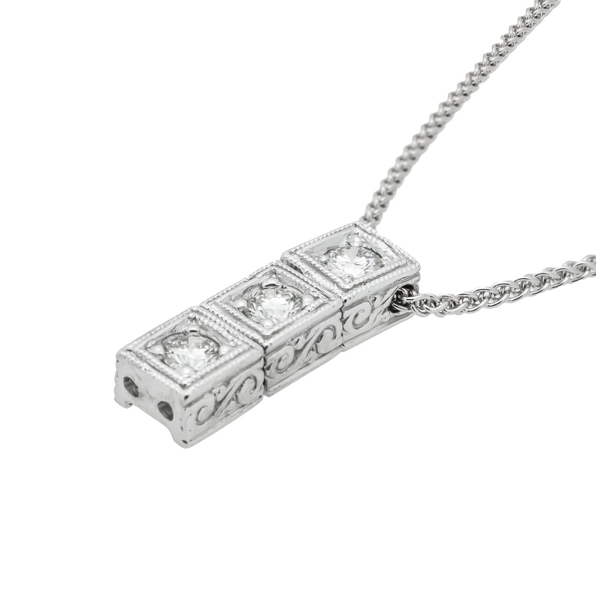 .20 Carat Diamond White Gold Three Stone Pendant Necklace – image 5