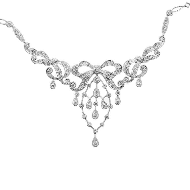1.50 Carat Round Diamond White Gold Bow Pendant Necklace – image 2