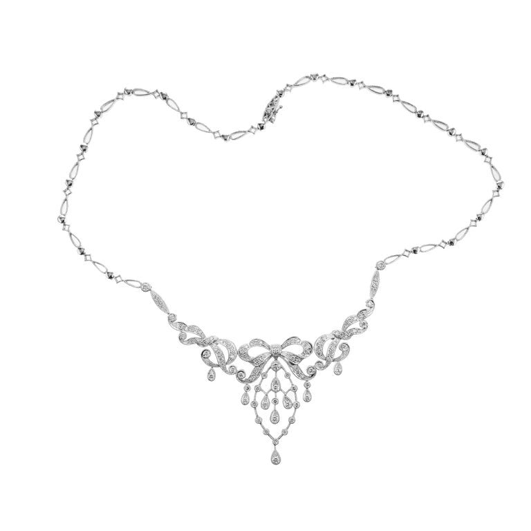 1.50 Carat Round Diamond White Gold Bow Pendant Necklace – image 3