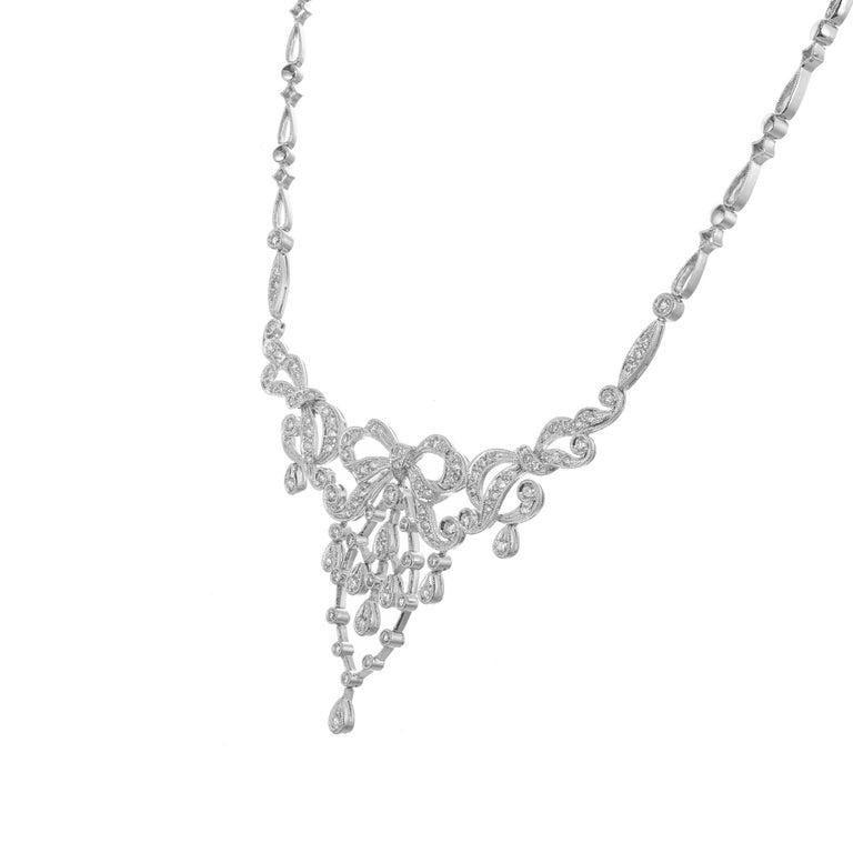 1.50 Carat Round Diamond White Gold Bow Pendant Necklace – image 4