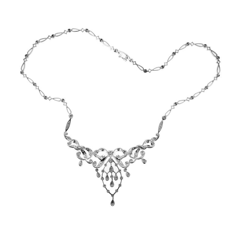 1.50 Carat Round Diamond White Gold Bow Pendant Necklace – image 5
