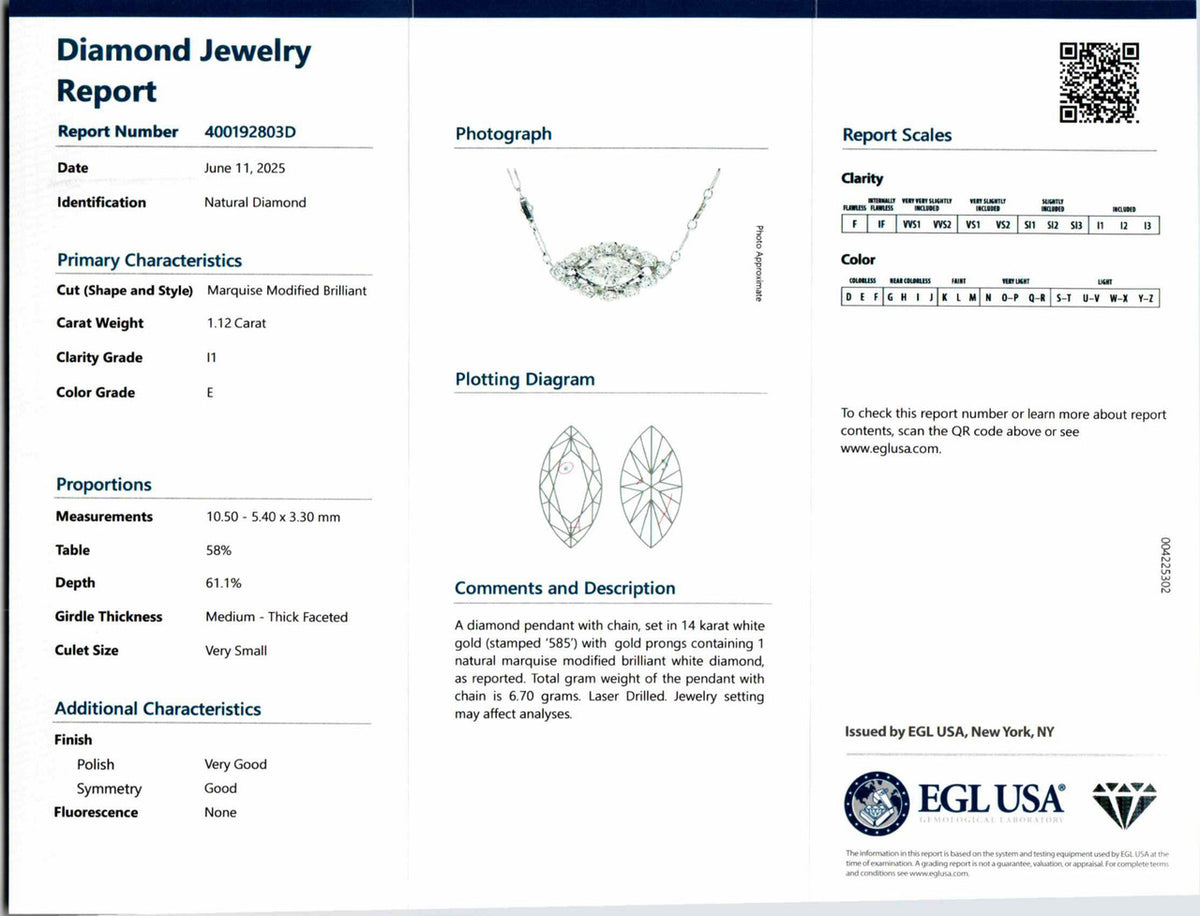 Peter Suchy EGL Certified 1.12 Carat Diamond Pendant White Gold Necklace – image 3