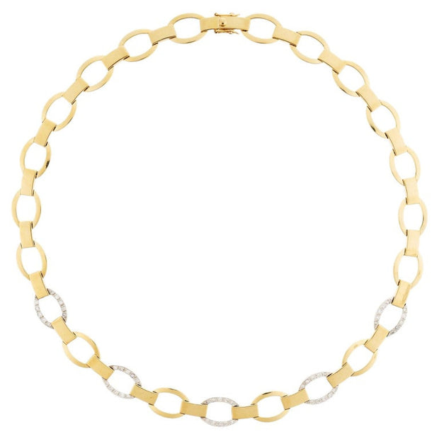 .70 Carat Round Diamond Two Tone 18k Gold Link Bar Necklace