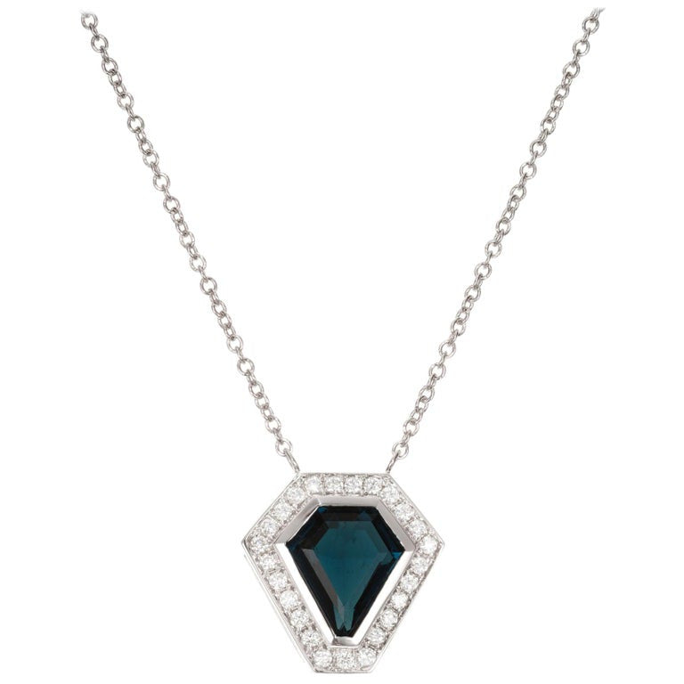 Peter Suchy 1.75 Carat Indicolite Tourmaline Diamond White Gold Pendant Necklace