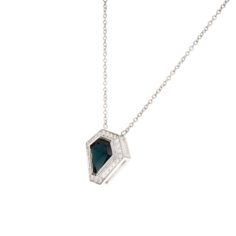 Peter Suchy 1.75 Carat Indicolite Tourmaline Diamond White Gold Pendant Necklace – image 2