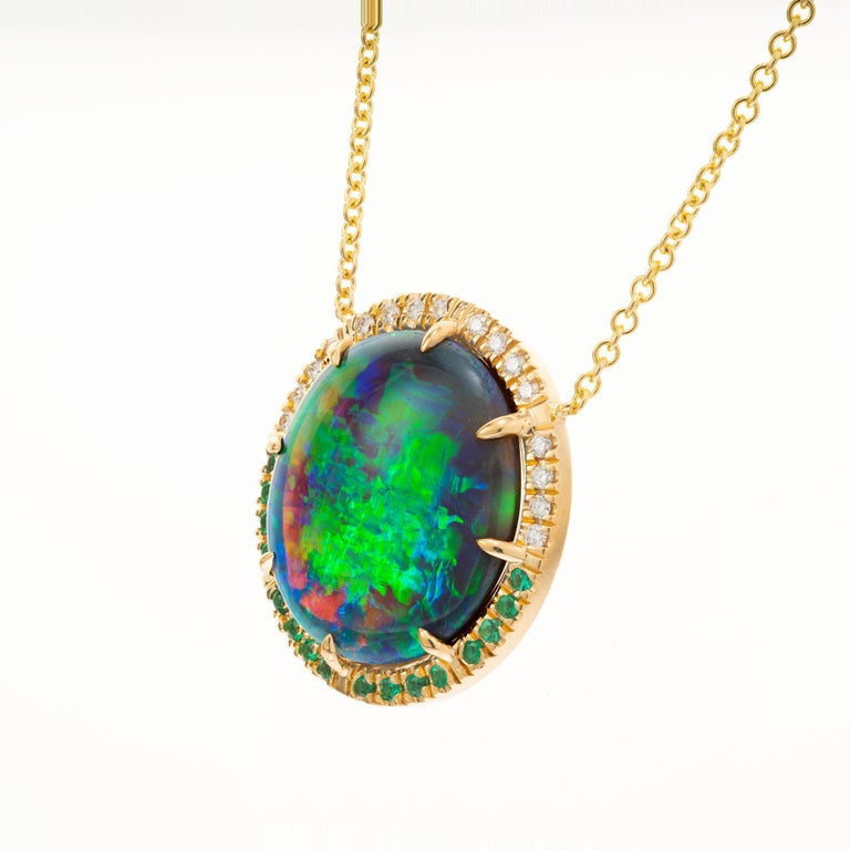 Peter Suchy AGL Certified 13.62 Opal Diamond Yellow Gold Pendant Necklace – image 2