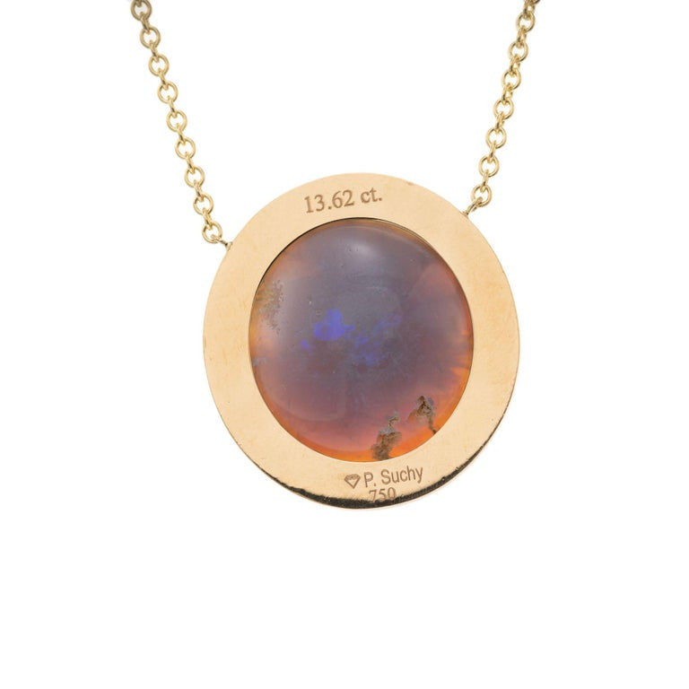 Peter Suchy AGL Certified 13.62 Opal Diamond Yellow Gold Pendant Necklace – image 4