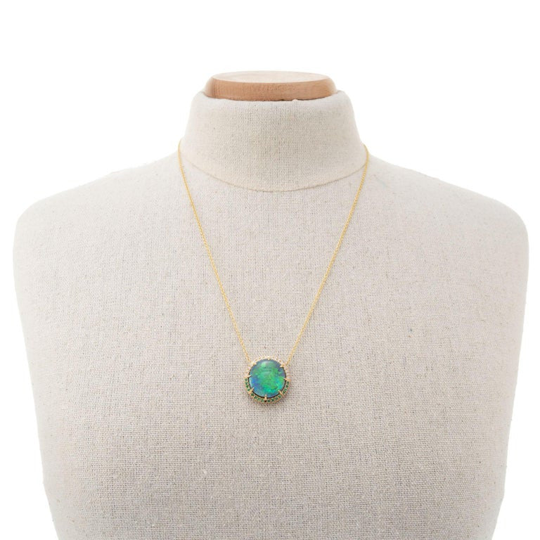 Peter Suchy AGL Certified 13.62 Opal Diamond Yellow Gold Pendant Necklace – image 8