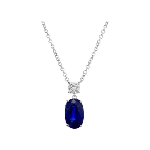 Peter Suchy GIA Certified 3.82 Carat Blue Sapphire Diamond White Gold Pendant