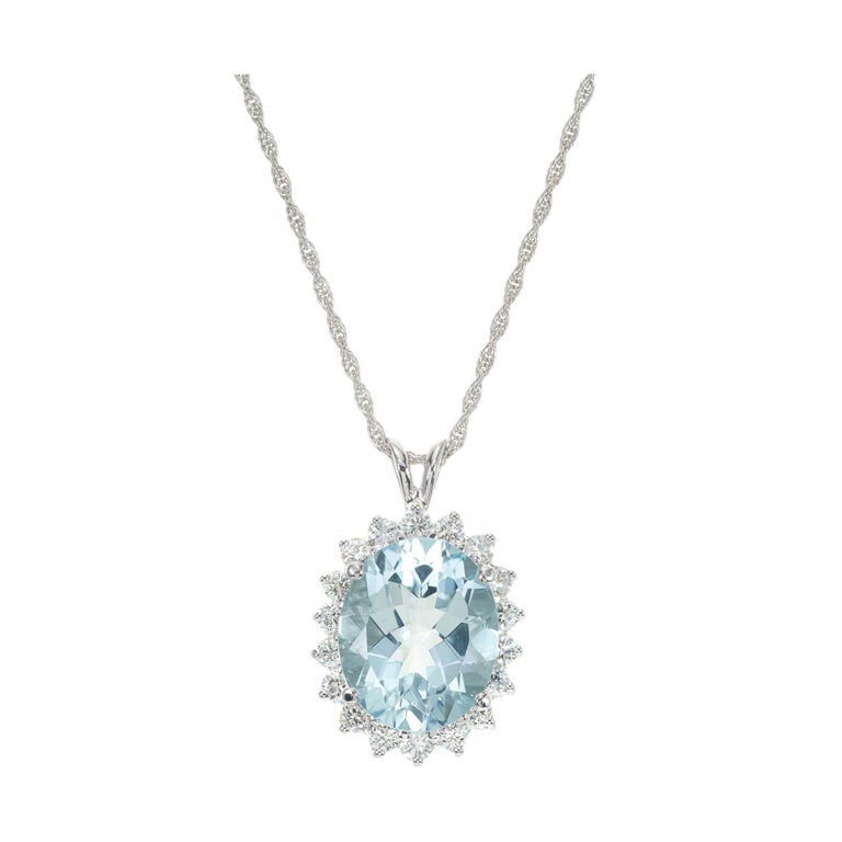 5.50 Carat Aquamarine Diamond White Gold Pendant Necklace