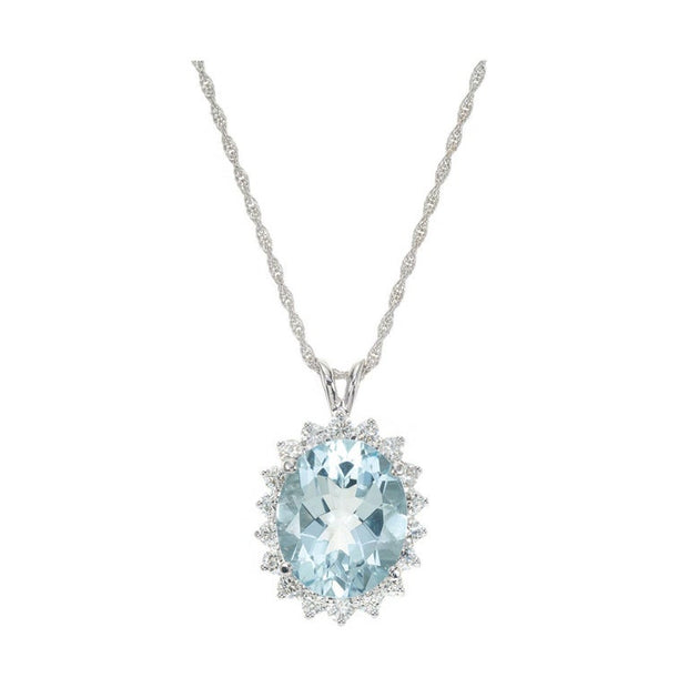 5.50 Carat Aquamarine Diamond White Gold Pendant Necklace