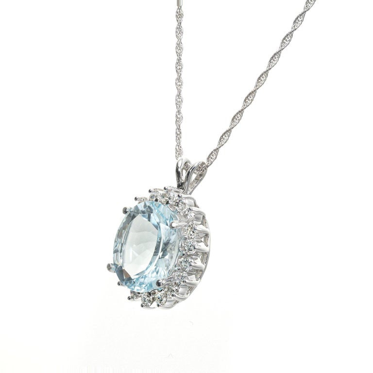 5.50 Carat Aquamarine Diamond White Gold Pendant Necklace – image 2