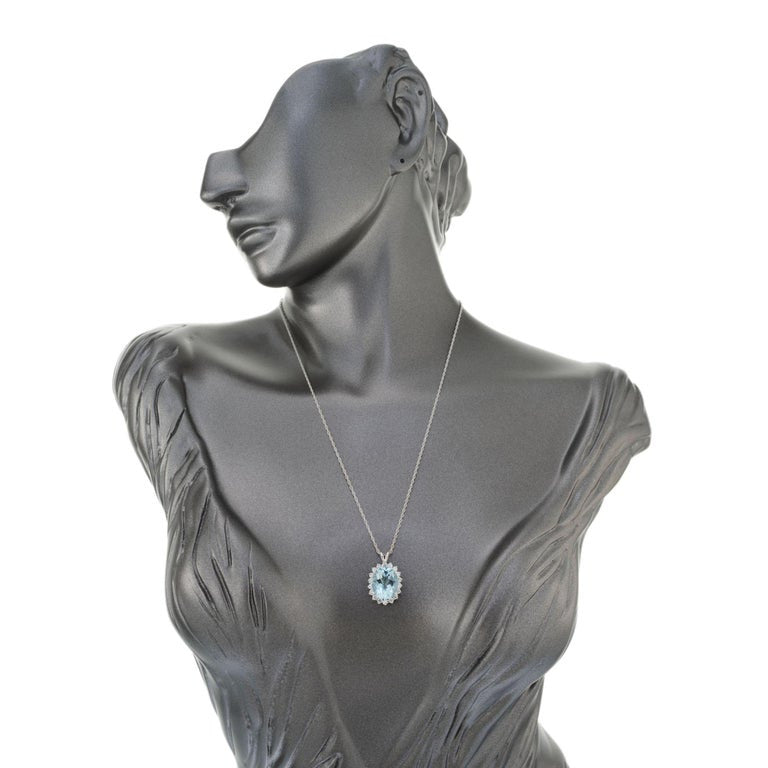 5.50 Carat Aquamarine Diamond White Gold Pendant Necklace – image 7