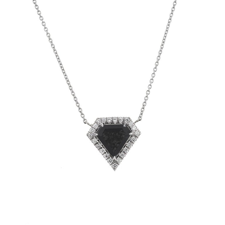 Peter Suchy GIA Certified .99 Carat Black Diamond Platinum Halo Pendant Necklace