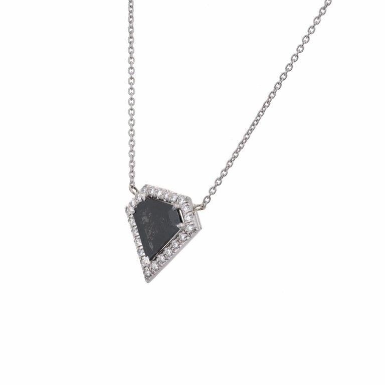 Peter Suchy GIA Certified .99 Carat Black Diamond Platinum Halo Pendant Necklace – image 2