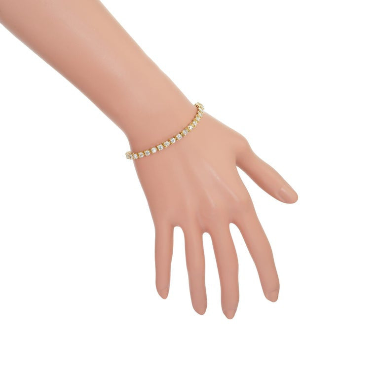 4.50 Carat Round Diamond Yellow Gold Tennis Bracelet – image 6