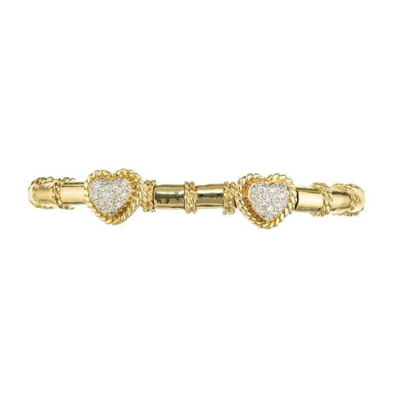 Cassis .55 Carat Diamond Yellow Gold Heart Bangle Bracelet – image 2
