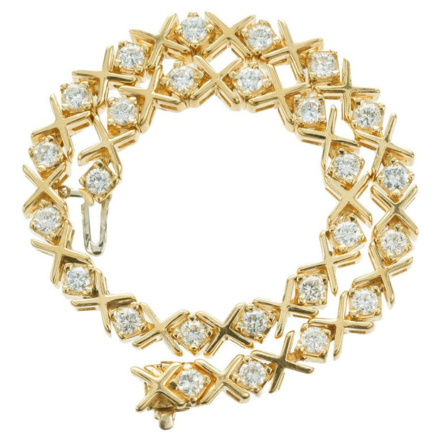 2.00 Carat Round Diamond Yellow Gold "X" Design Tennis Bracelet
