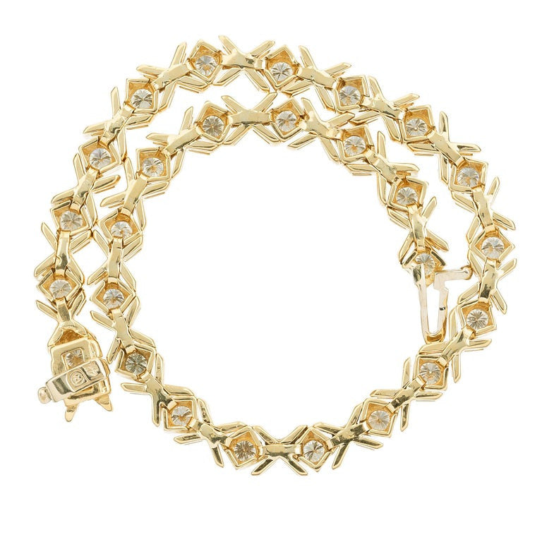 2.00 Carat Round Diamond Yellow Gold "X" Design Tennis Bracelet – image 2