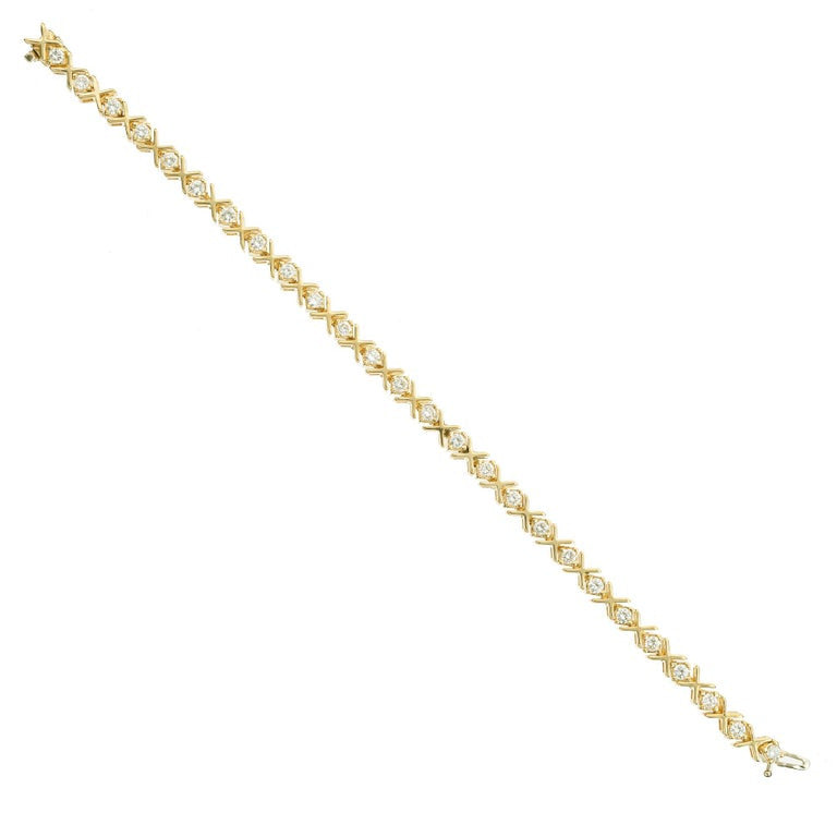 2.00 Carat Round Diamond Yellow Gold "X" Design Tennis Bracelet – image 3