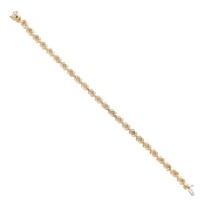 2.00 Carat Round Diamond Yellow Gold "X" Design Tennis Bracelet – image 4